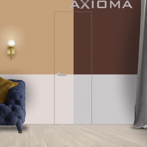 Двері прихованого монтажу Axiomadoors – HPL матові у кольорі 600x2000, профіль Срібний Анод, відкривання Від себе