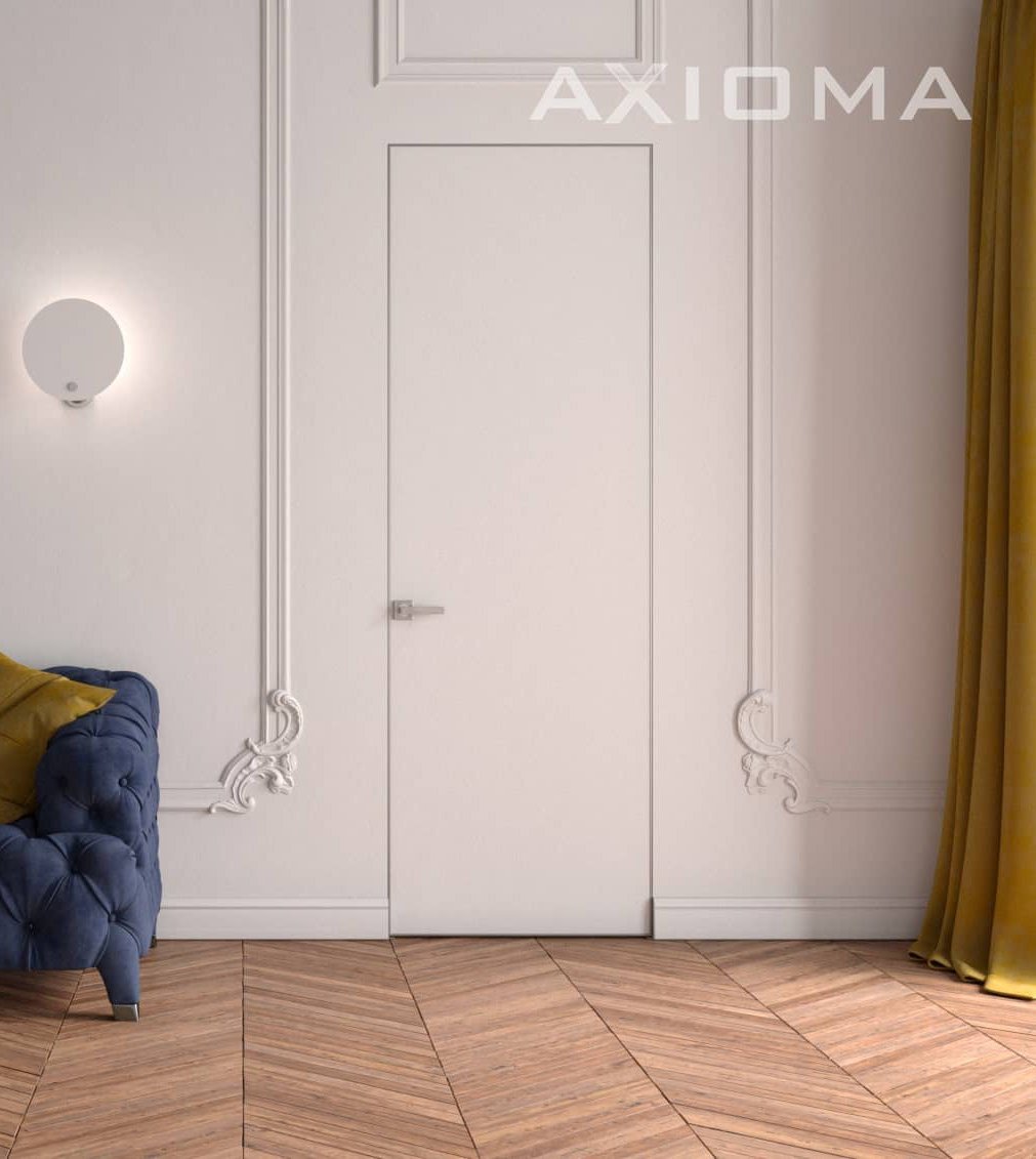 Двері прихованого монтажу Axiomadoors – HPL 600x2200, профіль Срібний Анод, відкривання На себе
